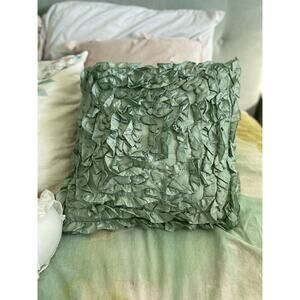 Anthropologie Ruffle Pillow Sham Cover Square Bedding Mint Green Cottage Seafoam